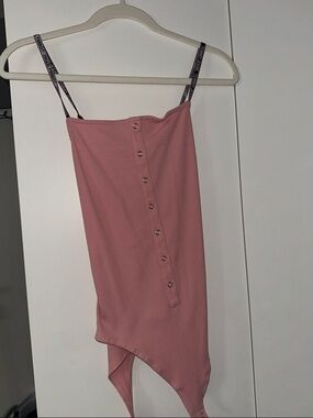 Tommy Hilfiger Pink Ribbed Button-Front Bodysuit